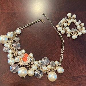 Statement necklace & bracelet set  faux pearls and beads set custom jewelry